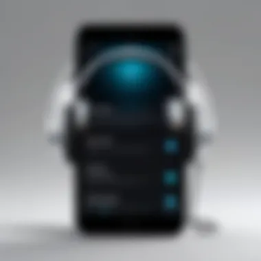 Audiobook experience through headphones with a visual of an iPhone