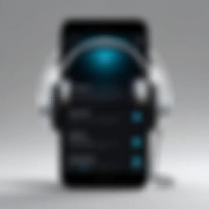 Audiobook experience through headphones with a visual of an iPhone