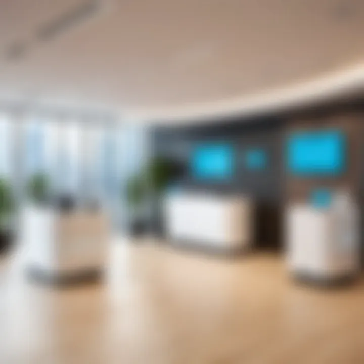 Modern reception area featuring automated visitor management system