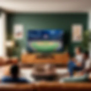 Baseball fans watching MLB game in cozy living room