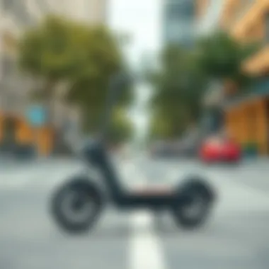 An electric scooter parked in an urban environment