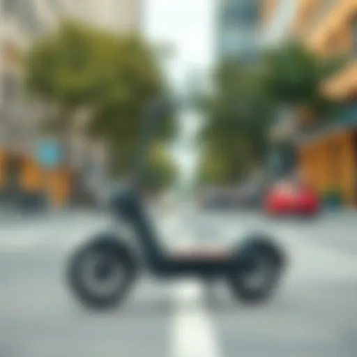 An electric scooter parked in an urban environment