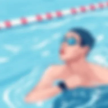 Swimmer Utilizing Fitbit Technology A swimmer wearing a Fitbit while training in the pool.