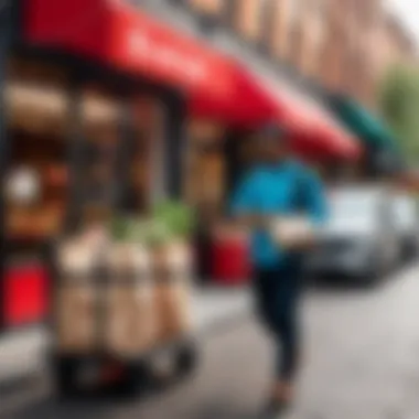 Delivery driver with bags from different restaurants