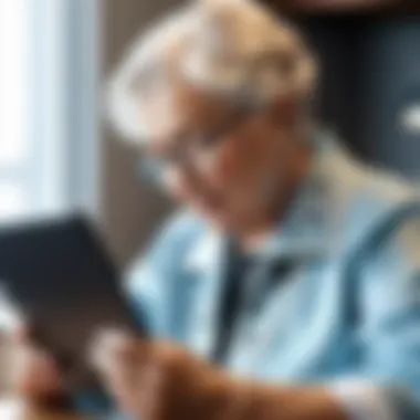 Elderly woman using Amazon Prime on tablet