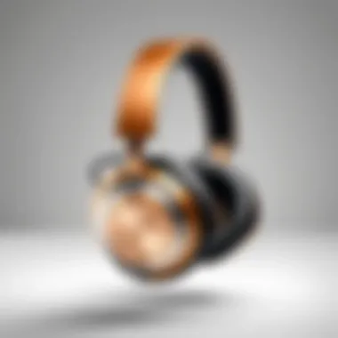 A stylish Bang & Olufsen headphone model displayed against a minimalistic background.