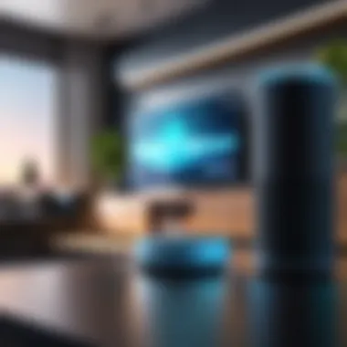 A futuristic concept of Alexa devices in a modern living space