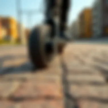 Boosted Board Wheels on Urban Paths Close-up of Boosted board wheels on urban terrain