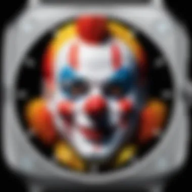 Artistic representation of clown-themed watch faces