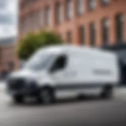 A sleek Mercedes Sprinter electric van parked in an urban setting