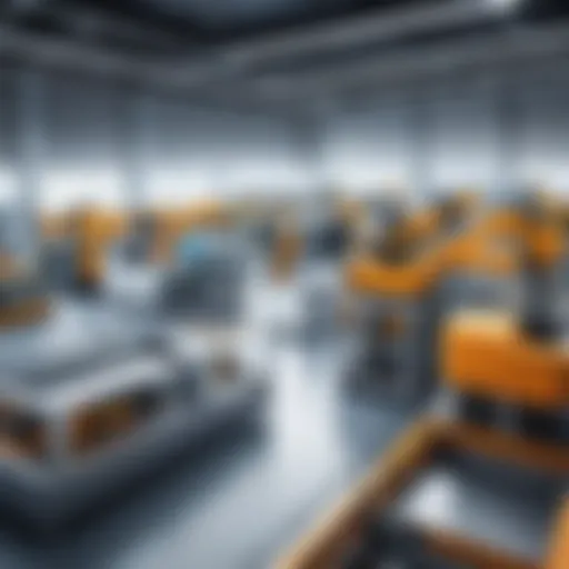 A futuristic manufacturing floor showcasing advanced automation technologies.