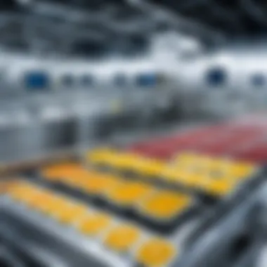 High-Tech Food Processing Close-up of advanced food processing machinery in a high-tech facility.