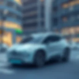 Futuristic electric vehicle parked in an urban setting