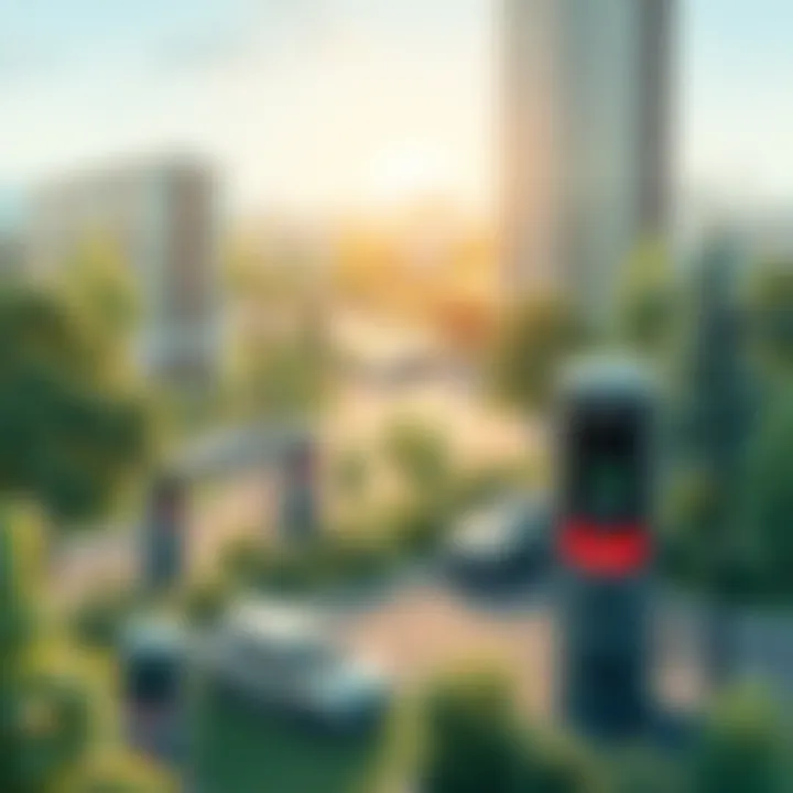 Sustainable Urban Landscape with Charging Stations Sustainable urban landscape with electric charging stations