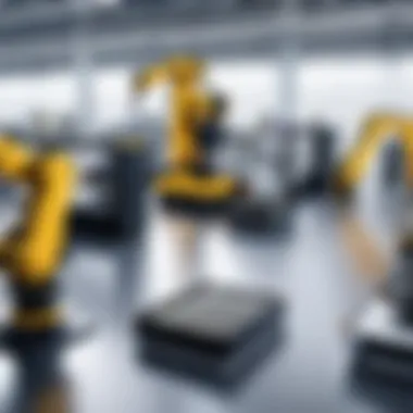 Advanced Robotics in Battery Manufacturing A state-of-the-art battery manufacturing facility showcasing advanced robotics and automation.