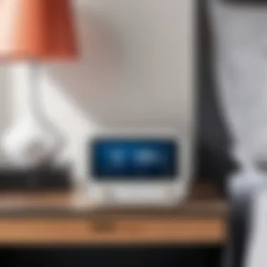 Lenovo Google Smart Clock in a Modern Bedroom Lenovo Google Smart Clock on a bedside table