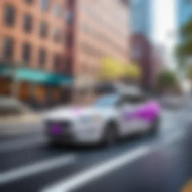 A Lyft Vehicle in Action in Boston Lyft vehicle navigating Boston streets
