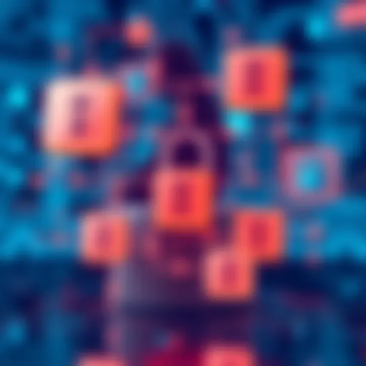 Data Encryption in Communication An illustration of data encryption symbols representing secure communication