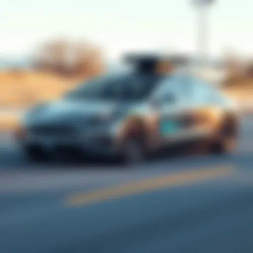 Tesla's AI-Powered Autonomous Vehicle A sleek Tesla vehicle showcasing advanced AI technology on the road