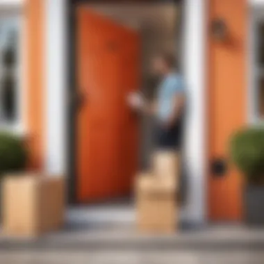 Customer Satisfaction in Delivery A satisfied customer receiving a package at their doorstep.