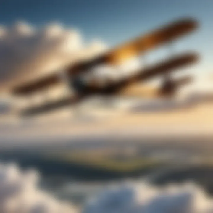 A vintage aircraft replicating the Wright brothers' flyer in flight