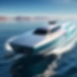 A sleek foiling electric boat gliding above water