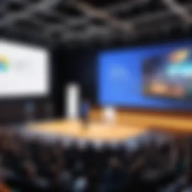 Keynote Session on Future Gaming Trends A keynote speaker passionately presenting insights on future gaming trends.