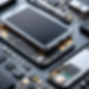 Sustainability in Modular Smartphone Construction A close-up view of a modular smartphone's interchangeable parts highlighting sustainability