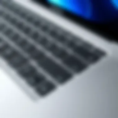 Close-up of the keyboard and trackpad highlighting the advanced features