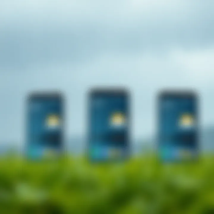 Comparison of different Android weather applications displaying rain