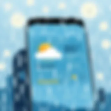 User interface showcasing interactive weather features with rain effects