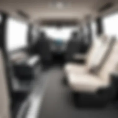 Interior view of a wheelchair accessible van showcasing spacious seating and securement features.