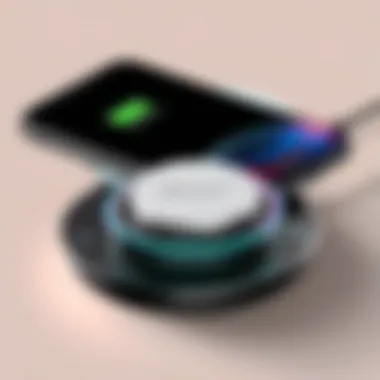 Side view of an iPhone on a wireless charger showcasing PopSocket integration