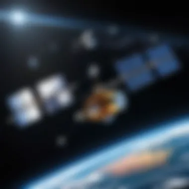 Illustration of satellites in orbit, emphasizing communication capabilities.