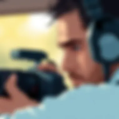 An engaging close-up of a photographer at work, focusing intently on their craft.