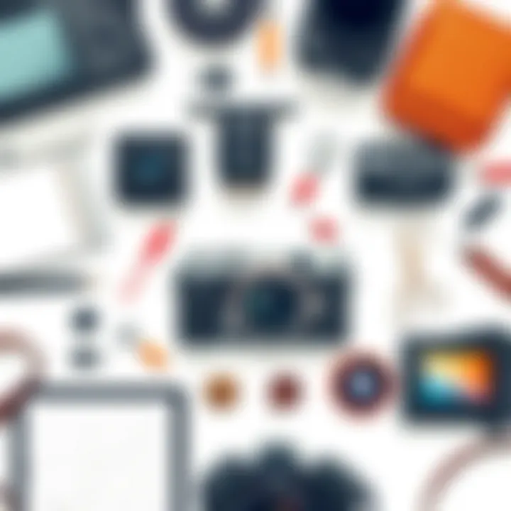 A visually appealing flat lay of photography equipment and editing tools.