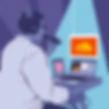 Illustration of a musician using SoundCloud Pro for promotion