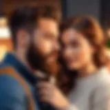 A cozy scene of a couple enjoying a date, with focus on beard styles.