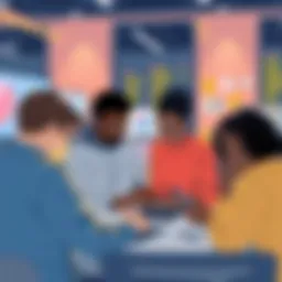 A diverse group collaborating over educational technology tools