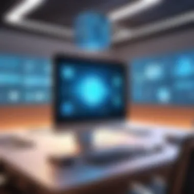 The Fusion of Technology and Education A digital classroom illustrating the fusion of technology and education