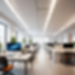 Modern office interior featuring flexible workspaces