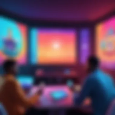 User Interaction in Digital Entertainment A vibrant illustration of user interaction in digital entertainment