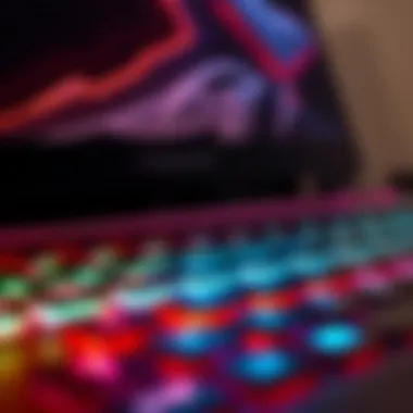 Customizable RGB Keyboard of Predator Laptop Close-up of Predator laptop keyboard with customizable RGB lighting