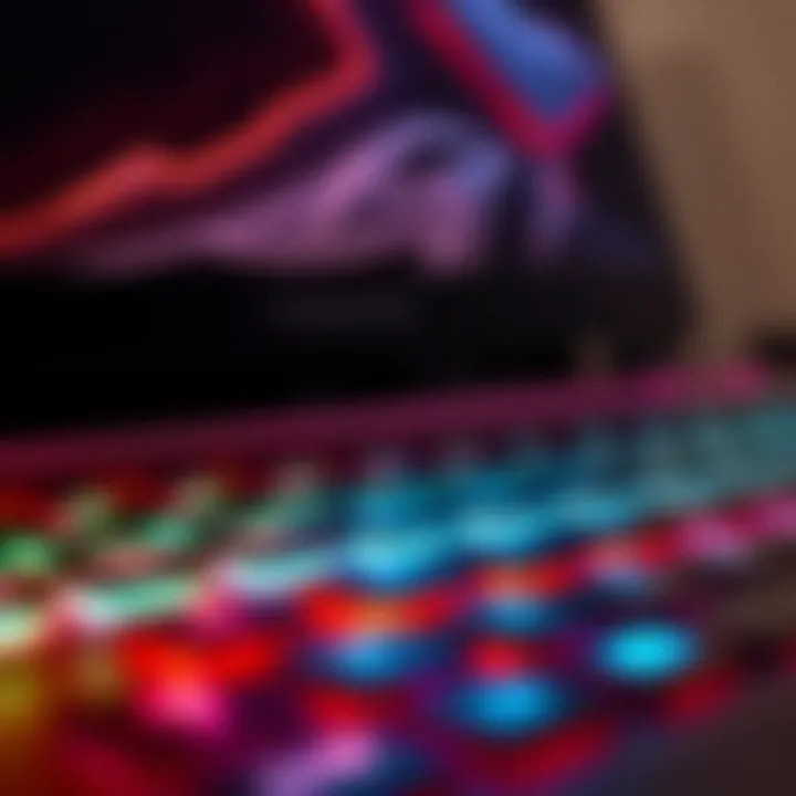 Customizable RGB Keyboard of Predator Laptop Close-up of Predator laptop keyboard with customizable RGB lighting