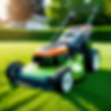 Refurbished battery lawn mower in action on a green lawn