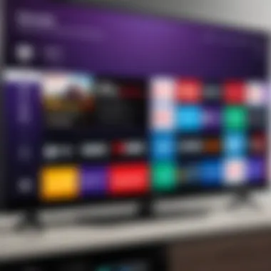 Close-up of Roku TV screen displaying various streaming options