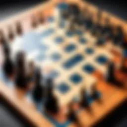 Strategic chessboard with game pieces