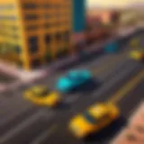 A vibrant taxi cab navigating through the streets of Phoenix