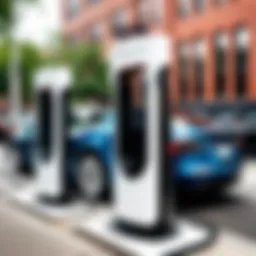 Tesla charging station in an urban environment