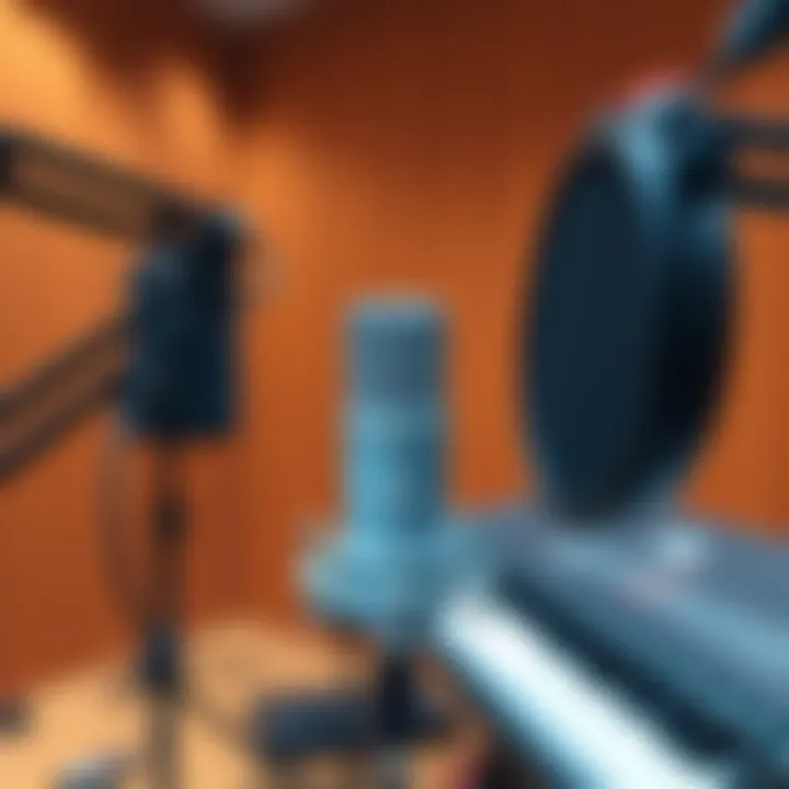 An acoustic setting highlighting a Blue microphone in use during a recording session.